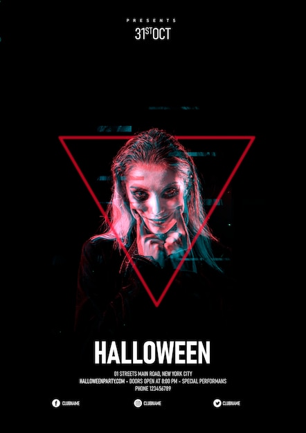 Halloween Make-Up Woman with Triangle and Glitch Effect – Free Download