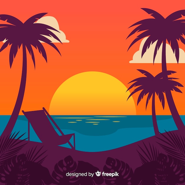 Beach Sunset with Palm Silhouettes – Free Stock Photo Download