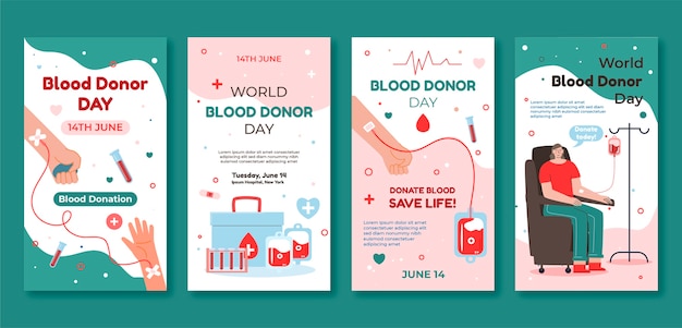 Hand Drawn World Blood Donor Day Instagram Stories Collection – Free Download