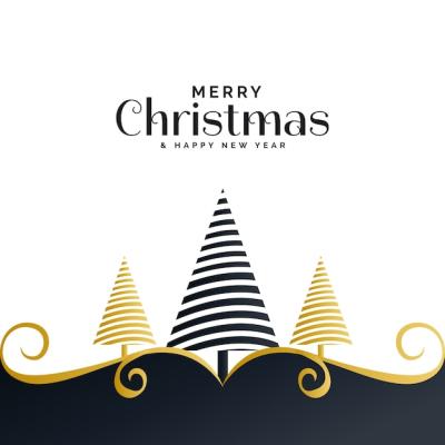 Creative Christmas Festival Greeting Background with Tree and Floral Decoration – Free Download