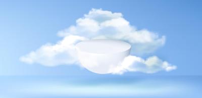 Product Podium Flying in Blue Sky with Clouds – Free Download