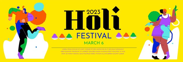 Horizontal Banner Template for Flat Holi Festival Celebration – Free Download