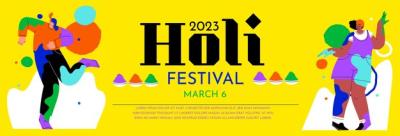 Horizontal Banner Template for Flat Holi Festival Celebration – Free Download