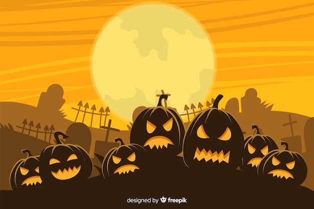 Hand Drawn Halloween Background Featuring an Army of Pumpkins – Free Download