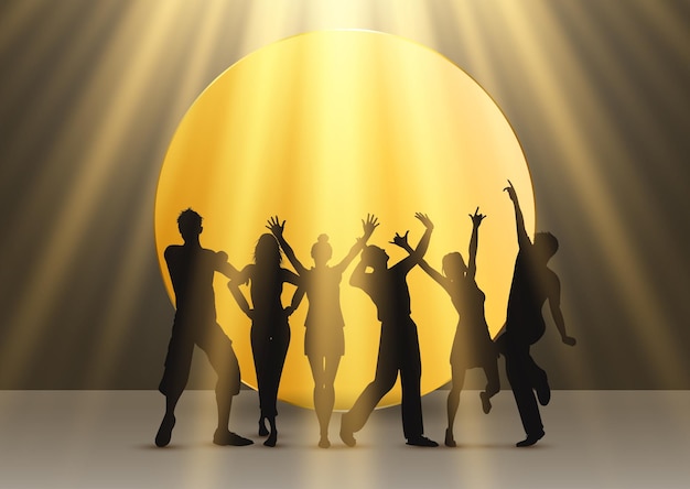 Dynamic Silhouettes of People Dancing Under Spotlights – Free Download