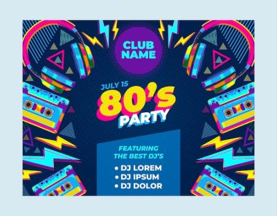 Flat Design 80s Party Photocall – Free Stock Photo for Download
