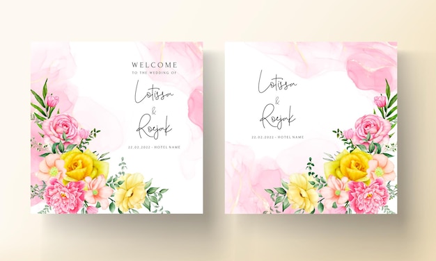 Hand Drawn Floral Watercolor Wedding Invitation Card Set – Free Download