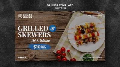 Grilled Steak and Veggies Restaurant Banner Template – Free Download