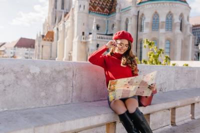 Pretty French Female Tourist Exploring Historic European Town with Map – Free Stock Photo, Download Free