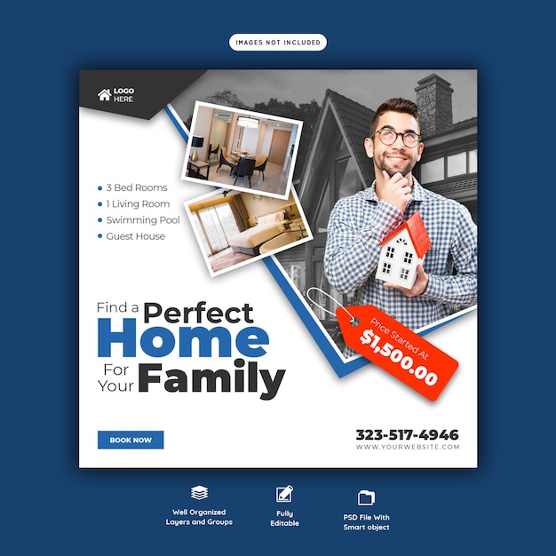 Real Estate House Property Instagram Post and Social Media Banner Template – Free Download
