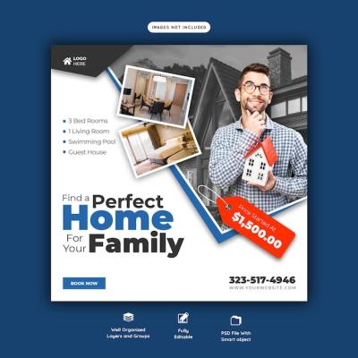 Real Estate House Property Instagram Post and Social Media Banner Template – Free Download
