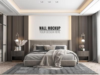 Modern Interior Bedroom Wall Mockup – Free Download