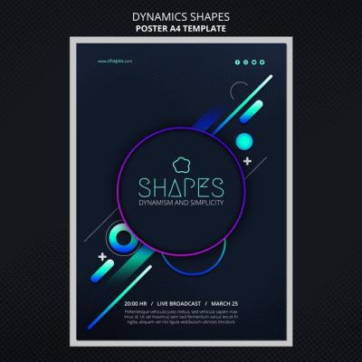 Dynamic Geometric Neon Shapes Poster Template – Free Download