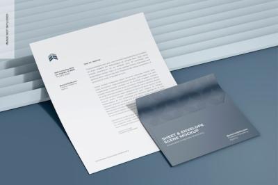 Sheet and Envelope Scene Mockup Perspective – Free Download