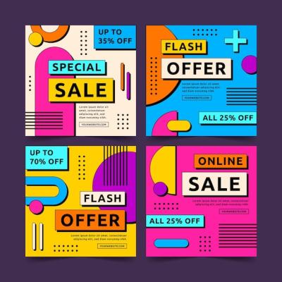 Colorful Flat Design Sale Instagram Post Set – Free Download