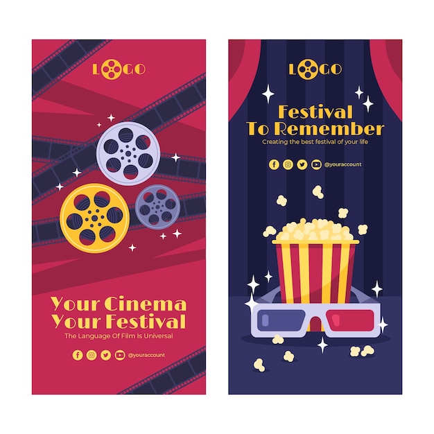 Flat Design Cinema Festival Vertical Banner Template – Free Download