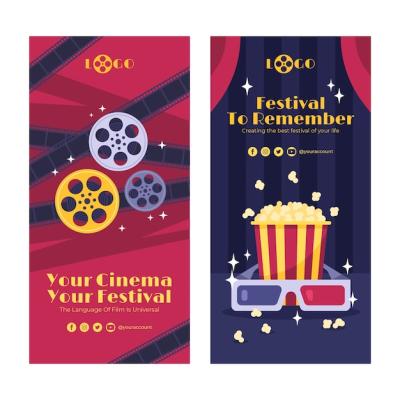 Flat Design Cinema Festival Vertical Banner Template – Free Download
