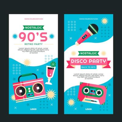 Colorful 90s Party Vertical Banners – Free Download