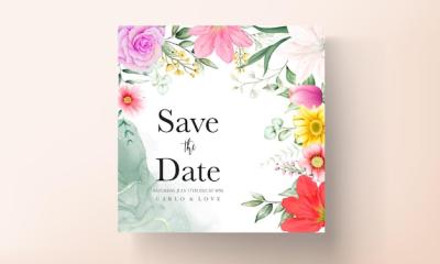 Beautiful Colorful Flower Watercolor Floral Wedding Invitation – Free Download
