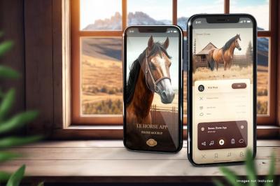 Smartphone Mockup Featuring Two iPhone 14s in a Vibrant Country Farm Setting – Free Download