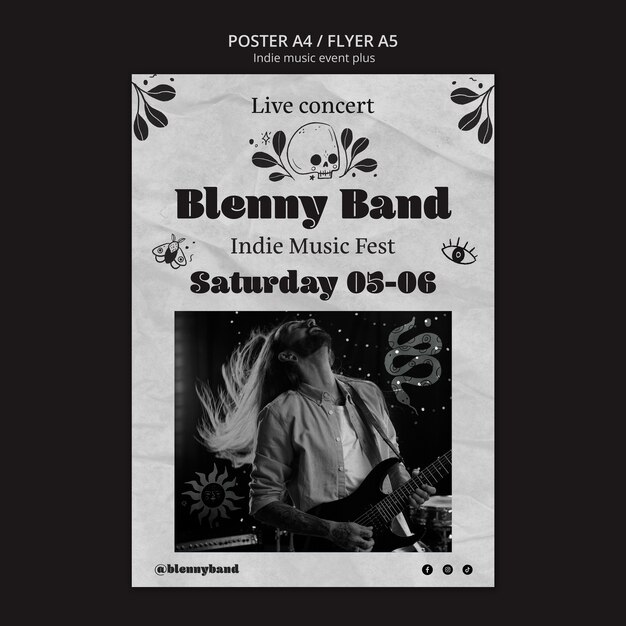 Monochrome Vertical Poster Template for Indie Music Events – Free Download