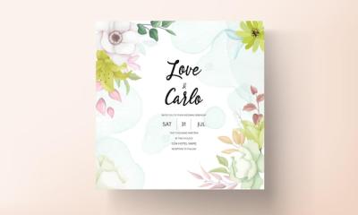 Beautiful Flower and Leaves Wreath Wedding Invitation Card – Free Download