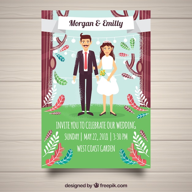 Wedding Invitation Featuring Newlyweds Couple – Free Download, Free Stock Photo