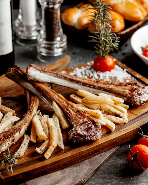 Lamb Ribs Kebab Served with French Fries – Free Stock Photo for Download