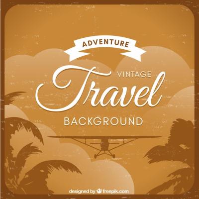 Retro Travel Background Featuring Light Aircraft – Free Download