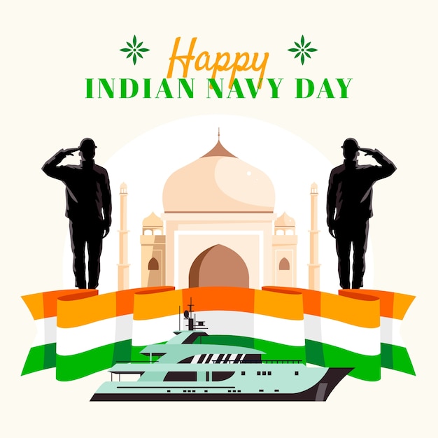 Hand Drawn Flat Indian Navy Day Illustration – Free Download