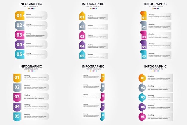 5 Steps Infographics Flat Design Vector Illustration Set for Advertising Brochures and Magazines – Free to Download