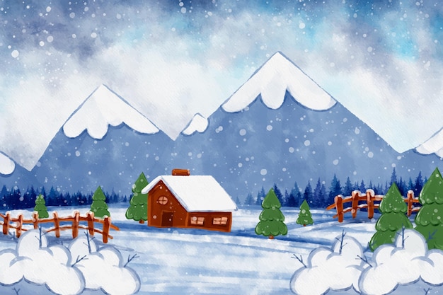 Watercolor Winter Landscape Illustration – Free Download