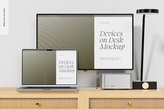 Mac Studio and MacBook Pro Desk Mockup – Free Download