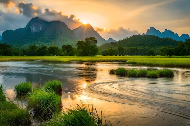 A River Flowing Through a Scenic Valley with Majestic Mountains – Free Stock Photo Download