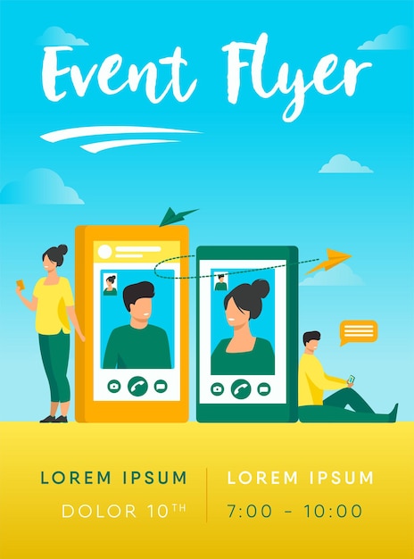 Video Call Flyer Template Featuring a Couple with Smartphones – Free Download