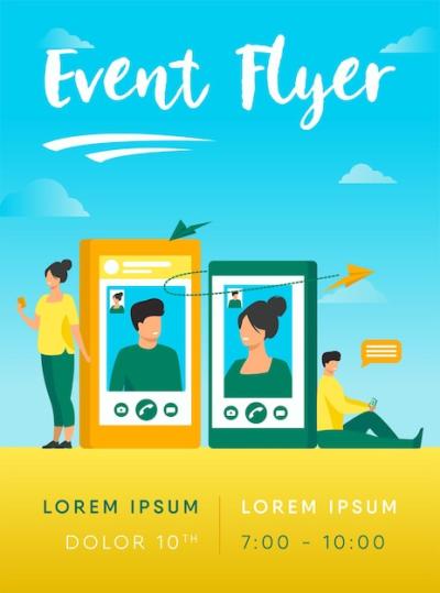 Video Call Flyer Template Featuring a Couple with Smartphones – Free Download