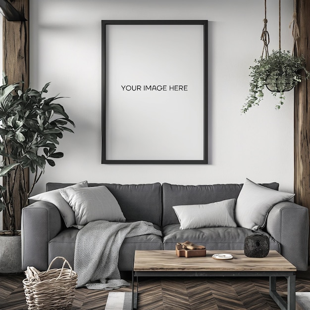 Cozy Living Room Modern Wall Frame Mockup – Free Download