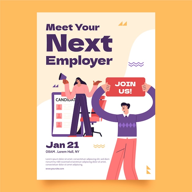 Flat Design Job Fair Poster Template – Free Download
