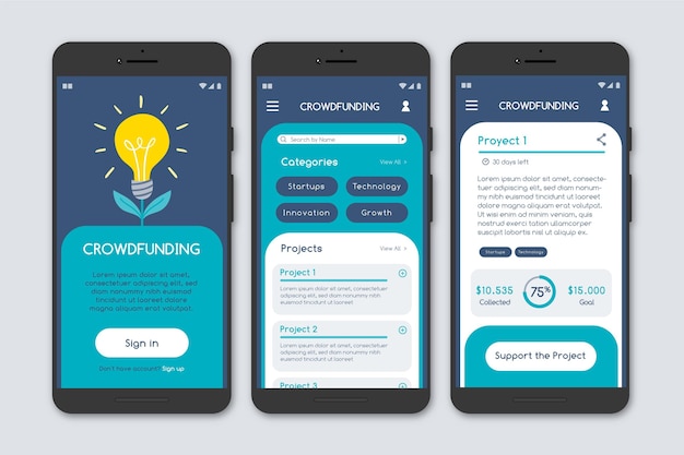 Set of Screens for Crowdfunding App – Free Download