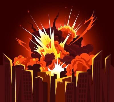 Atomic Bomb Explosion Illustration with Fiery Debris Clouds and Bright Heat Glow – Free Download