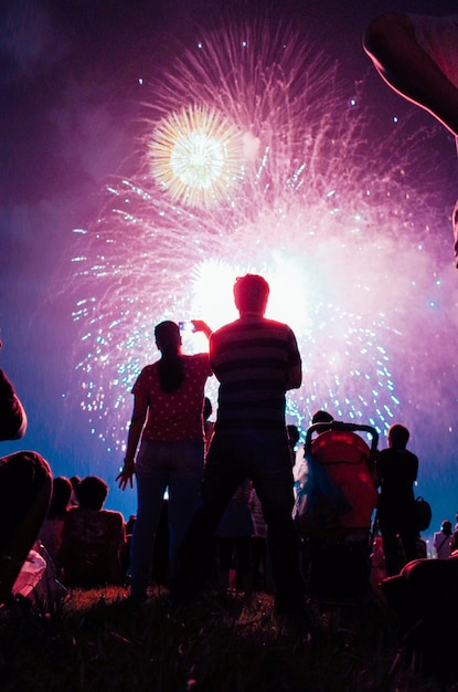 People Enjoying Firework Display Against Night Sky – Download Free Stock Photo