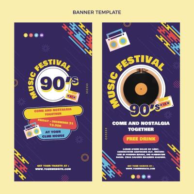 Flat Design 90s Music Festival Vertical Banners – Free Download