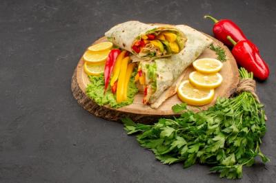 Yummy Shaurma Sliced Chicken Sandwich with Lemon and Greens – Free Download