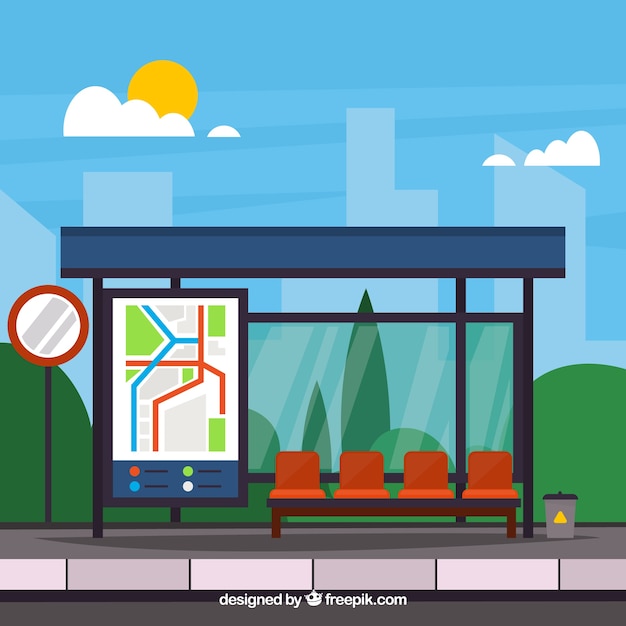 Flat Design Empty Bus Stop Vector Template – Free Download
