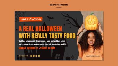 Spooktacular Halloween Food Banner Template – Free Download