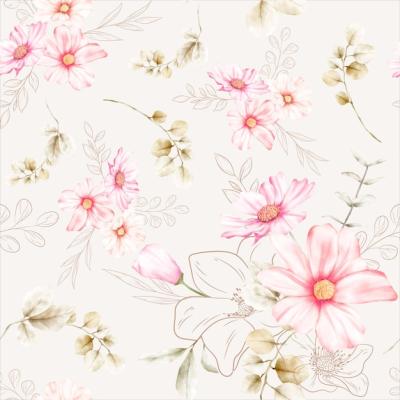 Elegant Flower Line and Watercolor Floral Seamless Pattern – Free Download