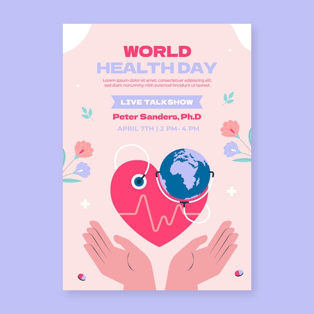 Flat Vertical Poster Template for World Health Day Celebration – Free Download