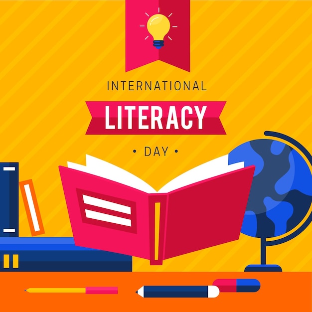 International Literacy Day Background in Flat Design – Free Download