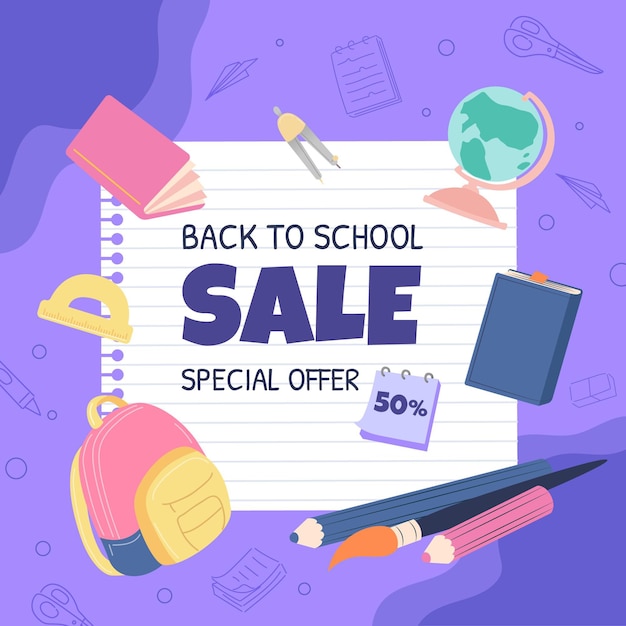 Back to School Square Sale Banner Template – Free Download