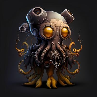 Octopus Monster Character Illustration in Steampunk Style – Free Download